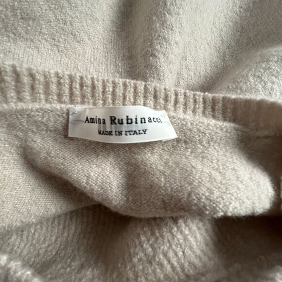 Amina Rubinacci Womens Wool Sweater Size 48 Beige Crew Neck Knit New Made Italy - Picture 3 of 8